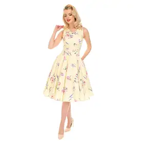 Yellow Floral 50s Inspired Sleeveless Summer Swing Dress with Pockets