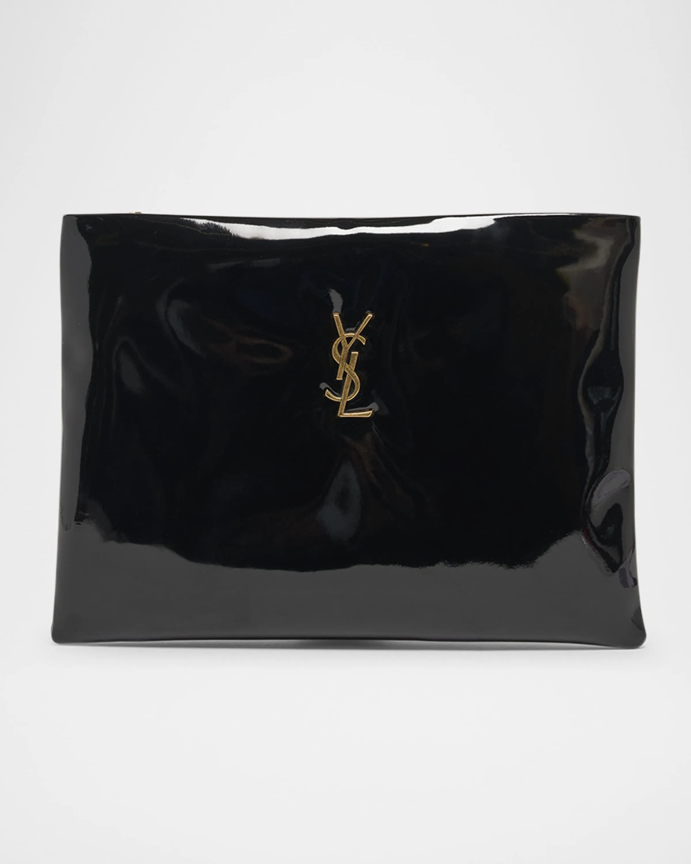 YSL Large Zip Pouch Clutch Bag in Puffy Patent Polyurethane